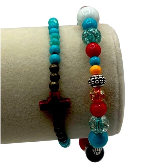 Boho Chic Faux Turquoise Statement Necklace & Bracelet Set - Picture 6 of 9